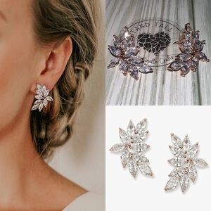 SWEETV Bridal Wedding Earrings Bride Marquise CZ Rhinestone Cluster Rose Gold